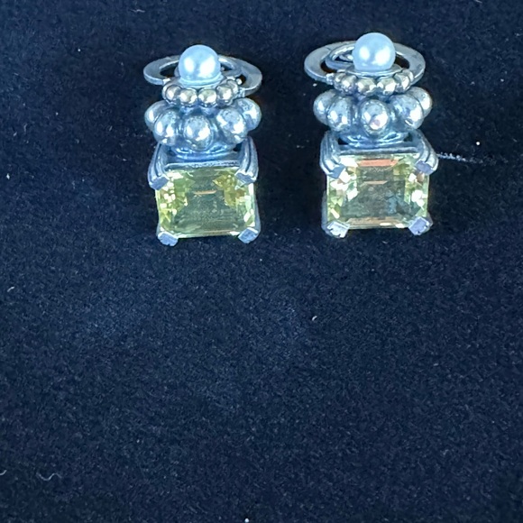 Lagos 18k Yellow Gold Sterling Silver Citrine 5mm Pearl Caviar Stud Earrings - Picture 4 of 7